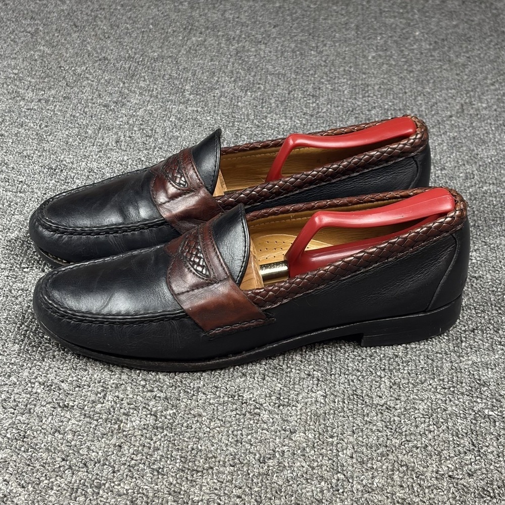 Allen Edmonds Newcastle Penny Loafers Men's 8 D Black Brown Braided Leather USA